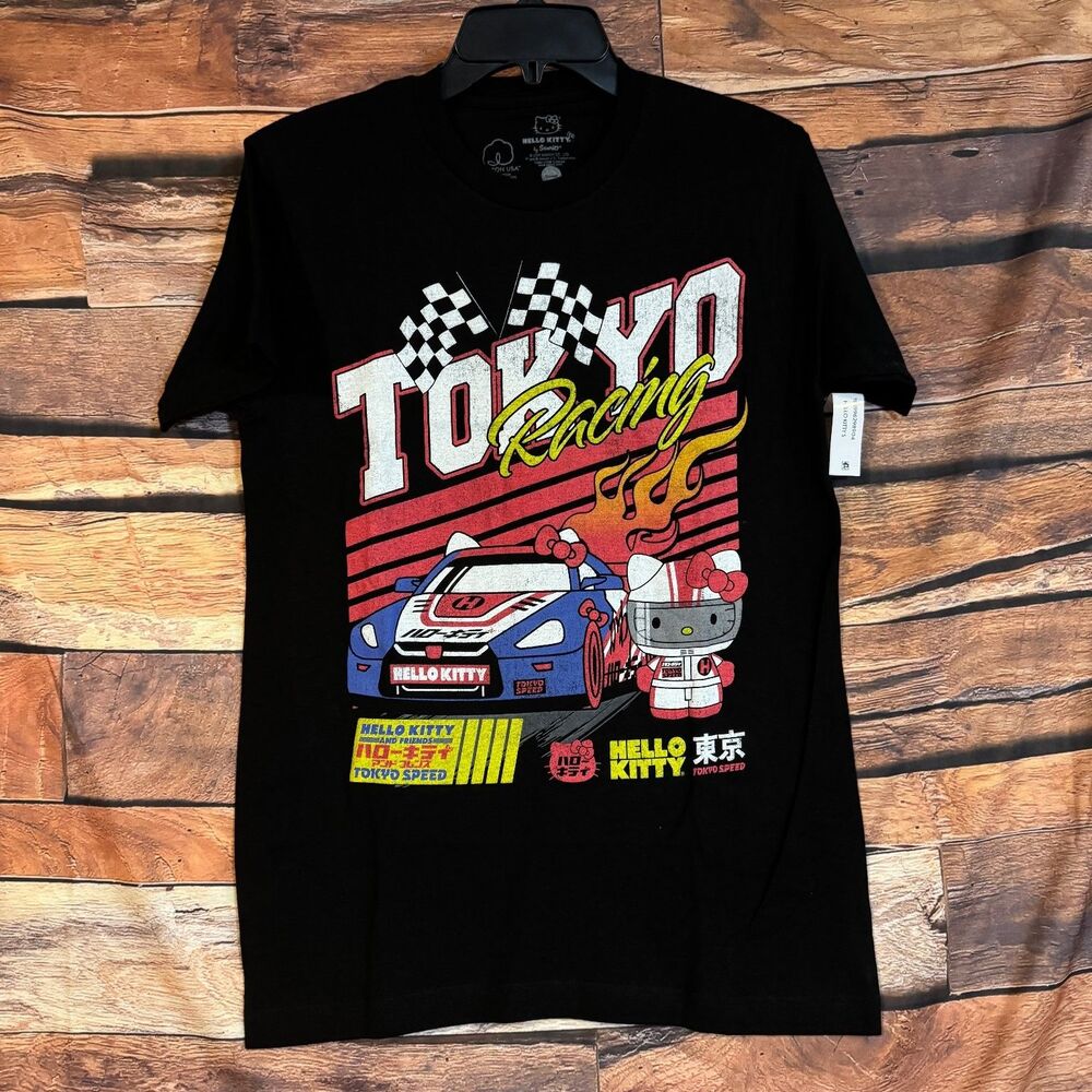 Hello Kitty by Sanrio Men's Black S Tokyo Racing Graphic Cotton T-Shirt